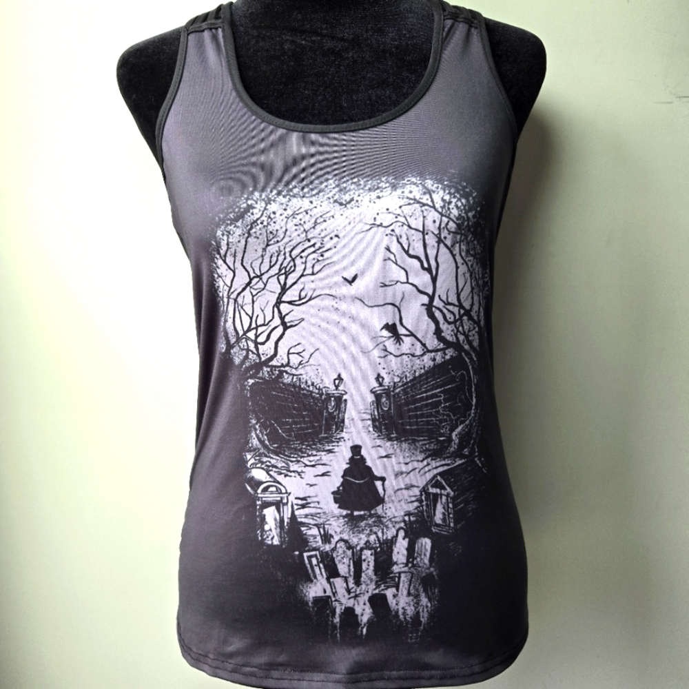 Gothic Skull Tank Top Optical Illusion Criss Cross Dark Academia S/M